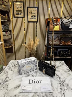 Dioxr Lady D Joy Style Cannage Lambskin Leather Chain Shoulder Bag (Black) (2804)