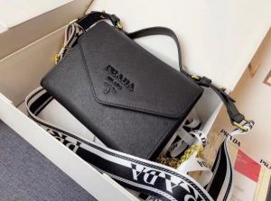 Prad Saffiano Leather Envelope Crossbody Bag With Box And Dust Bag (Black)