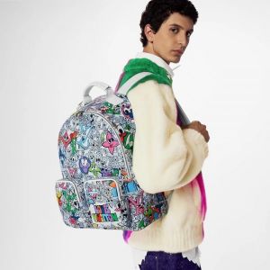 Louiis Vuitton LV M21846 Character Premium Unisex Backpack With Dust Bag (White - 679)