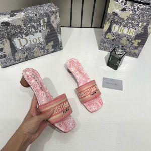 Christian Dioor Dway Heeled Slide Signature Embroidered Pink With OG Box & Carry Bag 755-1 Pink