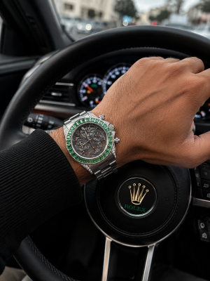 Roleex Daytona Cosmograph Silver Green Diamond