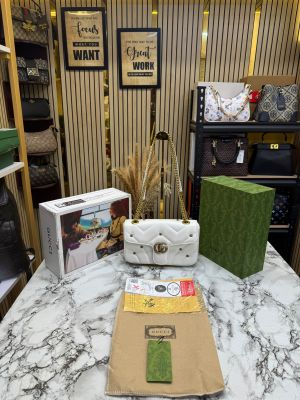 Gucc GG Marmont G Mini Studs Shoulder Bag With Double Box And Dust Bag (White) (1091)