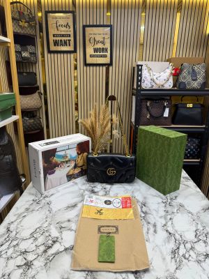 Gucc GG Marmont G Mini Studs Shoulder Bag With Double Box And Dust Bag (Black) (1091)
