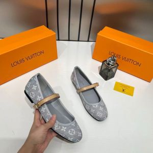 Louiis Vuitton Romy Ballerina Grey Monogram Denim Ballet Cross-Strap With OG Box & Carry Bag 166-46 Grey