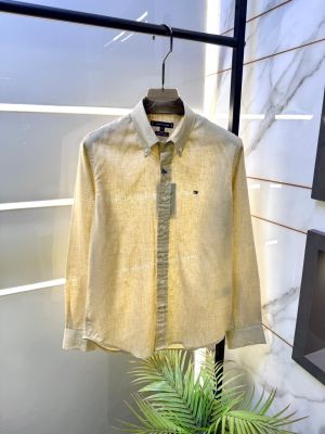Tomm_Hilfiger Linen Cream Embroidery Logo Premium Shirts F3929-CR