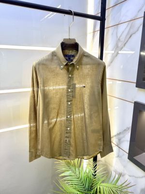Tomm_Hilfiger Linen Olive Embroidery Logo Premium Shirts F3929-OL