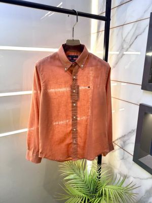 Tomm_Hilfiger Linen Coral Embroidery Logo Premium Shirts F3929-CO