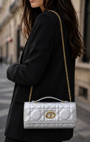 Dioor Caro Top Handle 8822 Silver Clutch Bag With OriginalBox & DustCover