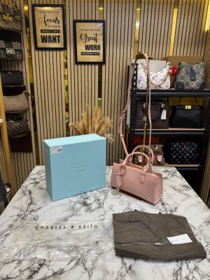 Charle & Keith Structured Top Handle Shoulder Bag With Box And Dust Bag (Pink)