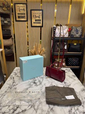 Charle & Keith Structured Top Handle Shoulder Bag With Box And Dust Bag (Maroon)