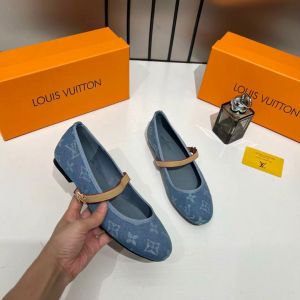 Louiis Vuitton Romy Ballerina Blue Monogram Denim Ballet Cross-Strap With OG Box & Carry Bag 166-46 Blue