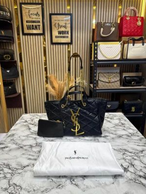 Ysl Yves Saint Laurent Bolse De Playa Quilted Hand Bag Wit atching Wallet includes Dust Bag (Black 1476)