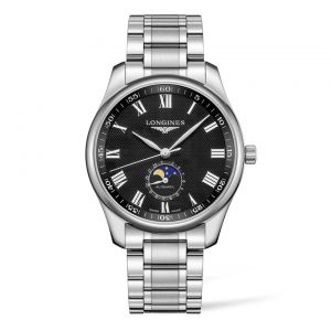 Longineas Master Collection Moonphase Roman Numerals Silver Black Dial