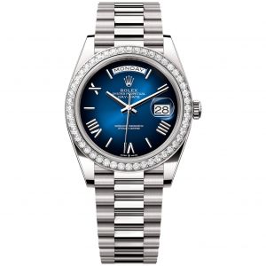Roleex Day-Date Roman Numerals Silver Chain Blue Dial