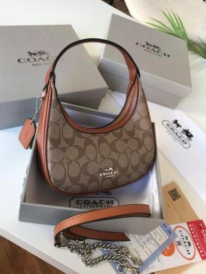Coac Carmen Mini Crossbody In Signature Jacquard Dark Apricot With Caramel With OG Box & Dust Bag 5097
