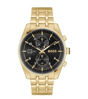 Boss Skytraveller Chronograph Model-1514152. Gold Tone Black Dial