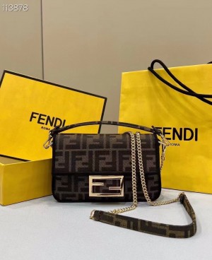 Fend Baguette Jacquard FF fabric Bag Brown With box 928