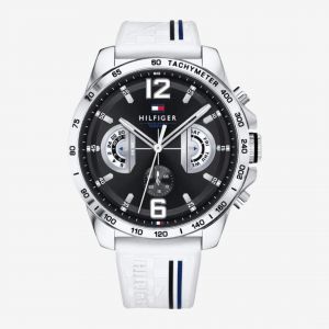 Tommy Hilfigeer Decker White Silicone Straps Matte Black Multi-Dial