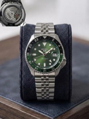 Seiko GMT Quartz Silver Green (Back Open) 384