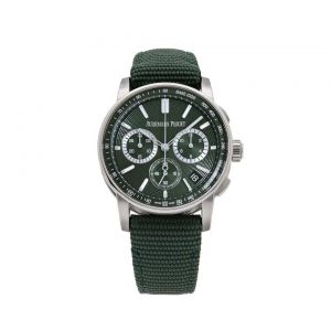 Audemars Pigueat Code 11.59 Selfwinding Chronograph Green Rubber-Coated Calfskin Strap Smoked Green Stamped Dial