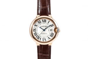Cartieer Ballon Bleu 42mm Stealthy Automatic Leather Brown Strap Silvered Guilioche Dial