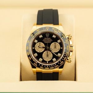 Roleex Cosmograph Daytona Oysterflex Yellow Gold Dial Black Elastomer Strap