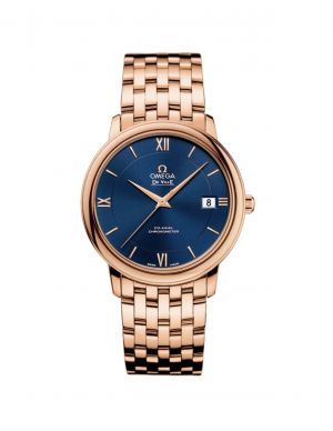 Omegga De Ville Prestige Co-Axial Chronometer Rose Gold Tone Blue Dial