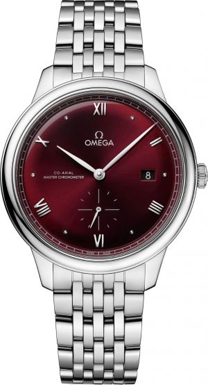 Omegga De Ville Prestige Co-Axial Chronometer Small Second Timepiece Silver Wine Burgundy Dial