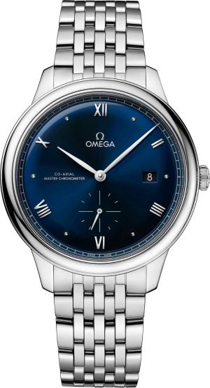 Omegga De Ville Prestige Co-Axial Chronometer Small Second Timepiece Silver Blue Dial