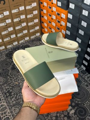 Brunelllo Cucinelli Green Leather Premium Slide