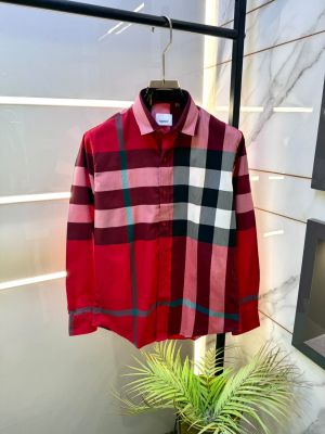 Burberr Red Premium Checks Shirt With Brand Box Packing and Carry Bag F3521-RE