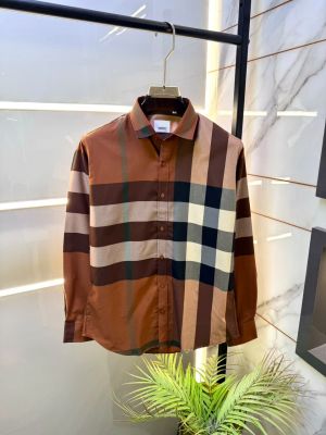 Burberr Brown Premium Checks Shirt With Brand Box Packing and Carry Bag F3521-BR
