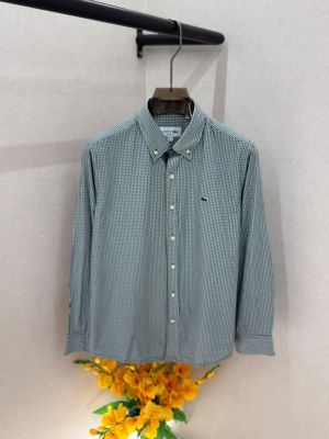 Lacost Green Micro Checks Embroidery Logo Premium Shirts F3634-GR