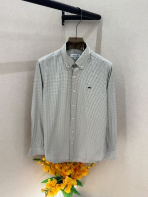 Lacost Brown Micro Checks Embroidery Logo Premium Shirts F3634-BR