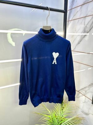 Ami Logo Imported Navy High Neck Premium Pullovers F3391-NY
