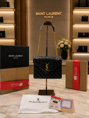 YSL SAINT LAURENT COLLEGE MEDIUM CHAIN BAG khaki dubble box packing 5104