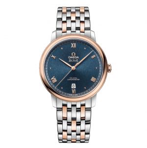 Omegga De Ville Prestige Co-Axial Chronometer Two Tone Copper Roman Numerals Blue Dial