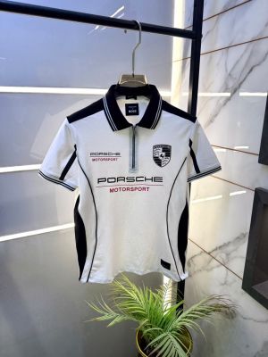 Boss x Porsche Edition White Polo Neck Premium Collar T-shirt F5113-WH