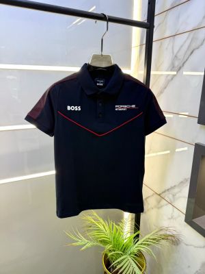 Boss x Porsche Edition Navy Polo Neck Premium Collar T-shirt F5113-NY