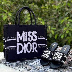Miss Dioor Graffiti Book Large Tote With OG Box & Dust Bag & Scarf (Black - 1027)