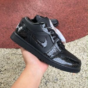 Nikke Air Jordan 1 Low SE Patent Elephant Black