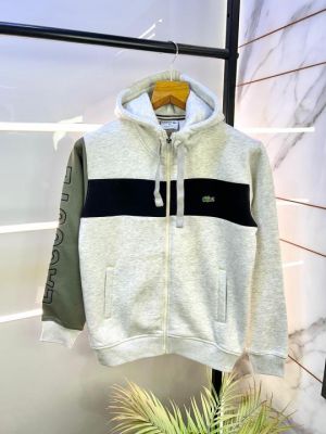 Lacost Imported White Embroidery Logo Super Premium Zipper Hoodie F2171-WHI