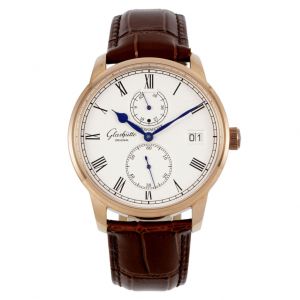 Glashtte Original Senator Chronometer Brown Leather Strap silver-grained dial