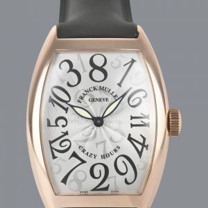 Franck Muller Cintree Curvex Crazy Hours Black Leather Rose Gold Tone White Dial