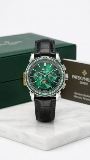 Patek Philipe Grand Complications Style Green Dial Black Leather Strap