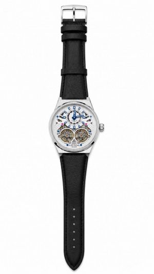 Patek Philipe Automatic Skeletonzed Black Leather Strap White Dial