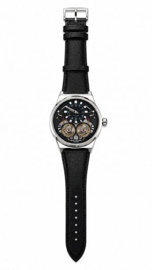 Patek Philipe Automatic Skeletonzed Black Leather Strap Black Dial