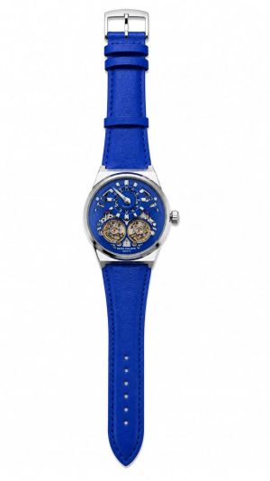 Patek Philipe Automatic Skeletonzed Blue Leather Strap Blue Dial