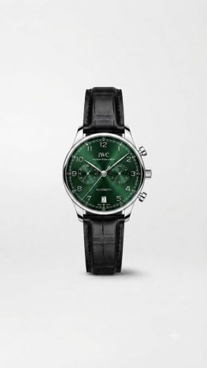 IWC Portugieser Automatic Black Leather Strap Green Dial