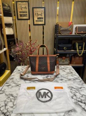 Michael Korrs Logo Signature Satchel Handbag With Dust Bag (Brown) (V-24002)
